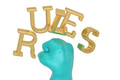 Rules Word And Blue Fist Isolated On White Background. 3D Illustration Royalty Free Stock Photography