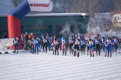 Russia Berezniki March 11, 2018: mass start men 15 km Skiathlon 15 km at the winter Olympic games 2018 in the country . stock image Russia Berezniki March 11, 2018: mass start men 15 km Skiathlon 15 km at the winter Olympic games 2018 in the country . stock image