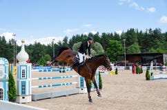 Russia, Leningrad region, Enkolovo village - JULY 7, 2019:INTERNATIONAL COMPETITIONS CSI ** - WORLD CUP, World Cup stage stock photo Russia, Leningrad region, Enkolovo village - JULY 7, 2019:INTERNATIONAL COMPETITIONS CSI ** - WORLD CUP, World Cup stage stock photo