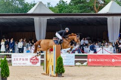 Russia, Leningrad region, Enkolovo village - JULY 7, 2019:INTERNATIONAL COMPETITIONS CSI ** - WORLD CUP, World Cup stage royalty free stock image Russia, Leningrad region, Enkolovo village - JULY 7, 2019:INTERNATIONAL COMPETITIONS CSI ** - WORLD CUP, World Cup stage royalty free stock image