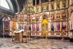 Russia, Ryazan 1 Feb 2019 - Interior of the Orthodox Church, altar, iconostasis, in natural light stock photography Russia, Ryazan 1 Feb 2019 - Interior of the Orthodox Church, altar, iconostasis, in natural light stock photography