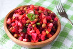 Russian Beetroot Salad In Wooden Bowl Royalty Free Stock Image
