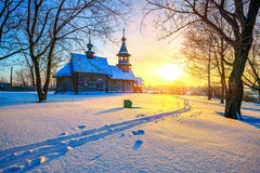 Russian church in winter forest stock image Russian church in winter forest stock image