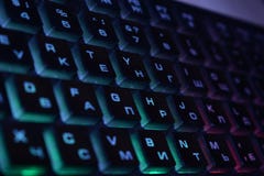 Russian keyboard with multi-colored backlight. stock image Russian keyboard with multi-colored backlight. stock image