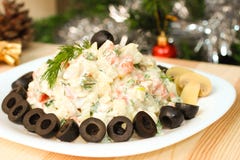 Russian Vegetable Salad With Mushrooms On New Year Eve Royalty Free Stock Photo Russian Vegetable Salad With Mushrooms On New Year Eve Royalty Free Stock Photo