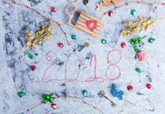 Rustic Christmas flat lay, text 2018 Stock Images Rustic Christmas flat lay, text 2018 Stock Images