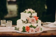 Rustic wedding cake on wedding banquet stock photo Rustic wedding cake on wedding banquet stock photo