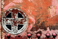 Rusty red plus add cross sign symbol on old metal background tex Royalty Free Stock Image Rusty red plus add cross sign symbol on old metal background tex Royalty Free Stock Image