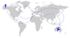 Ruta de los aviones sobre el mundo libre illustration Ruta de los aviones sobre el mundo libre illustration