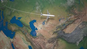 Ruta del vuelo comercial del aeroplano de París a Pekín en el globo de la tierra metrajes Ruta del vuelo comercial del aeroplano de París a Pekín en el globo de la tierra metrajes
