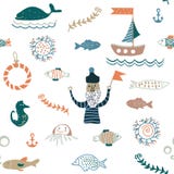Ryba i dennego jedzenia bezszwowy wzór - ładny projekt ilustracja wektor Ryba i dennego jedzenia bezszwowy wzór - ładny projekt ilustracja wektor