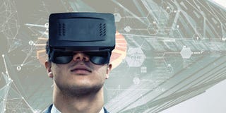 Rzeczywisto?ci wirtualnej do?wiadczenie przysz?o?ciowe technologie Mieszani ?rodki zdjęcie stock Rzeczywisto?ci wirtualnej do?wiadczenie przysz?o?ciowe technologie Mieszani ?rodki zdjęcie stock
