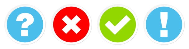 Réglé de quatre boutons interrogez les traits de repère et répondez au vert rouge bleu illustration de vecteur Réglé de quatre boutons interrogez les traits de repère et répondez au vert rouge bleu illustration de vecteur