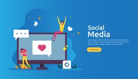 Réseau de médias et concept sociaux d'influencer avec le caractère des jeunes dans le style plat calibre d'illustration pour la p illustration stock Réseau de médias et concept sociaux d'influencer avec le caractère des jeunes dans le style plat calibre d'illustration pour la p illustration stock