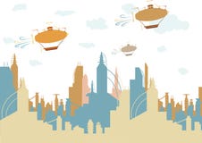 Rétro bateaux de vol de future ville colorée illustration de vecteur Rétro bateaux de vol de future ville colorée illustration de vecteur