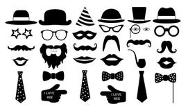 Rétro ensemble de partie Icônes de monocle de lien de moustaches de lèvres de chapeaux en verre Illustration de vecteur illustration stock Rétro ensemble de partie Icônes de monocle de lien de moustaches de lèvres de chapeaux en verre Illustration de vecteur illustration stock