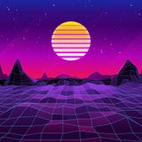 rétro fond de la science fiction 80s avec Sun et montagnes illustration libre de droits rétro fond de la science fiction 80s avec Sun et montagnes illustration libre de droits