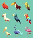 Rétros icônes d'oiseaux tropicaux exotiques réglées illustration libre de droits Rétros icônes d'oiseaux tropicaux exotiques réglées illustration libre de droits