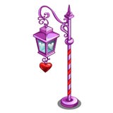 Réverbère rose avec un pendant sous forme de coeur rouge d'isolement sur le fond blanc Plan rapproché de bande dessinée de vecteu illustration stock Réverbère rose avec un pendant sous forme de coeur rouge d'isolement sur le fond blanc Plan rapproché de bande dessinée de vecteu illustration stock