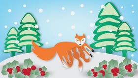 Röd räv och gröngöling i vintersäsong vektor illustrationer Röd räv och gröngöling i vintersäsong vektor illustrationer