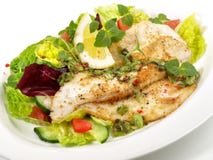 Rödspättafiskfilé med sallad royaltyfri fotografi Rödspättafiskfilé med sallad royaltyfri fotografi