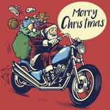 Ręka rysunku styl Santa Claus przejażdżka motocykl deliverin royalty ilustracja Ręka rysunku styl Santa Claus przejażdżka motocykl deliverin royalty ilustracja