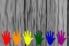 Ręki barwili z LGBT kolorami na plam szarość tle ilustracja wektor Ręki barwili z LGBT kolorami na plam szarość tle ilustracja wektor
