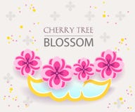 Rżnięty papierowy sztandar ustawiający z Sakura, japaneese czereśniowego drzewa okwitnięcie wektorowy graficzny projekt Azjatycka royalty ilustracja Rżnięty papierowy sztandar ustawiający z Sakura, japaneese czereśniowego drzewa okwitnięcie wektorowy graficzny projekt Azjatycka royalty ilustracja