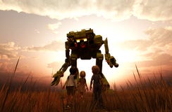 ` S de los niños que mira un gigante mech libre illustration ` S de los niños que mira un gigante mech libre illustration