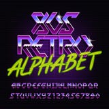 80s retro metal alphabet font. Chrome effect colorful shiny letters and numbers. royalty free illustration 80s retro metal alphabet font. Chrome effect colorful shiny letters and numbers. royalty free illustration