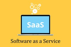 Saas oprogramowanie jako usługowy pojęcie z laptopu i plakata tekstem przygotowywa ikonę ilustracji Saas oprogramowanie jako usługowy pojęcie z laptopu i plakata tekstem przygotowywa ikonę ilustracji