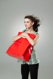 Sac à provisions de fixation de Brunette photos libres de droits Sac à provisions de fixation de Brunette photos libres de droits