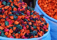 Sacks of dried and dyed flowers. Marrakesh, Morocco. royalty free stock image Sacks of dried and dyed flowers. Marrakesh, Morocco. royalty free stock image