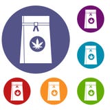 Saco com os ícones do cannabis ajustados ilustração royalty free Saco com os ícones do cannabis ajustados ilustração royalty free