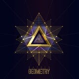 Sacred geometry forms on space background, shapes of gold lines for logo