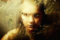 Sad Girl Behind Dirty Glass Stock Photo Sad Girl Behind Dirty Glass Stock Photo