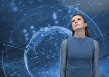 Sad hopeful woman against futuristic interface background royalty free stock photos Sad hopeful woman against futuristic interface background royalty free stock photos