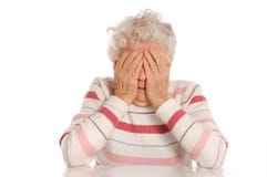 Sad Old Women With Her Hands To Her Face Is Dismay Stock Photo