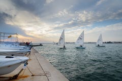 Sailboats race in Roses leisure port royalty free stock photography Sailboats race in Roses leisure port royalty free stock photography