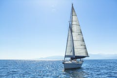 Sailing ship yachts with white sails in the open Sea. royalty free stock photos Sailing ship yachts with white sails in the open Sea. royalty free stock photos