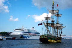 Sailing ships and cruise liner Stock Image Sailing ships and cruise liner Stock Image