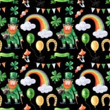 Saint Patrick`s day seamless pattern with leprechaun