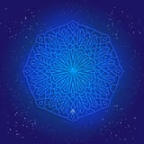 Sakralny geometrii 3d projekt Mandala, arabesk na głębokim błękitnym pozaziemskim niebie z gwiazdami ilustracja wektor Sakralny geometrii 3d projekt Mandala, arabesk na głębokim błękitnym pozaziemskim niebie z gwiazdami ilustracja wektor