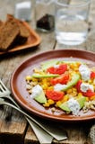 Salad with quinoa, red lentils, corn, avocado and tomato with yo Stock Photography Salad with quinoa, red lentils, corn, avocado and tomato with yo Stock Photography