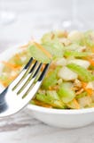 Salad With Celery, Carrots And Apples In A White Bowl, Closeup Stock Photos