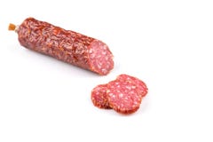 Salami coupé en tranches Photos libres de droits Salami coupé en tranches Photos libres de droits