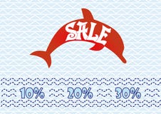 Sale icon on blue background. Positive style. Dolphin. Vector illustration stock illustration Sale icon on blue background. Positive style. Dolphin. Vector illustration stock illustration