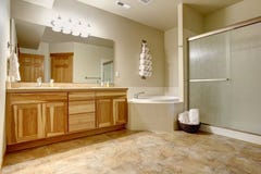 Salle de bains principale gentille avec de grands coffrets de douche et de woone image stock Salle de bains principale gentille avec de grands coffrets de douche et de woone image stock