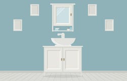 Salle de bains de style de Provencal avec le lavabo, garde-robe, peintures sur le mur illustration libre de droits Salle de bains de style de Provencal avec le lavabo, garde-robe, peintures sur le mur illustration libre de droits