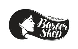 Salon de coiffure, logo ou label Salon de beauté, conception typographique de coiffeur Illustration de vecteur de lettrage illustration stock Salon de coiffure, logo ou label Salon de beauté, conception typographique de coiffeur Illustration de vecteur de lettrage illustration stock